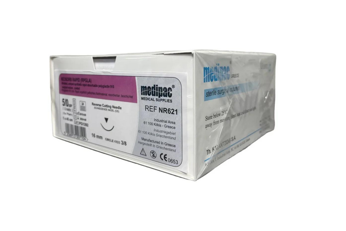 Neosorb (svarer til Vicryl rapid) - Flettet rapid sutur. Hurtig resorberbar. Pakning med 24 stk.