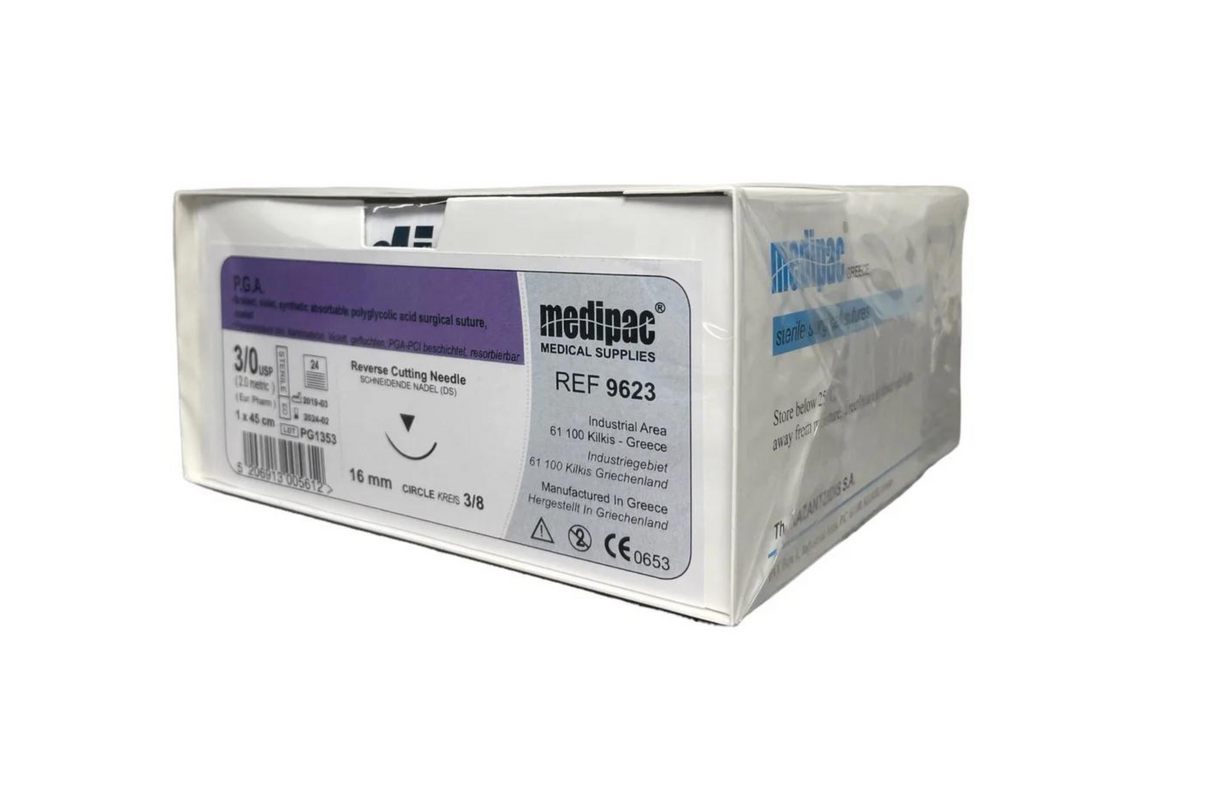 PGA - Flettet resorberbar sutur. Langsom resorberbar. Pakning med 24 stk.