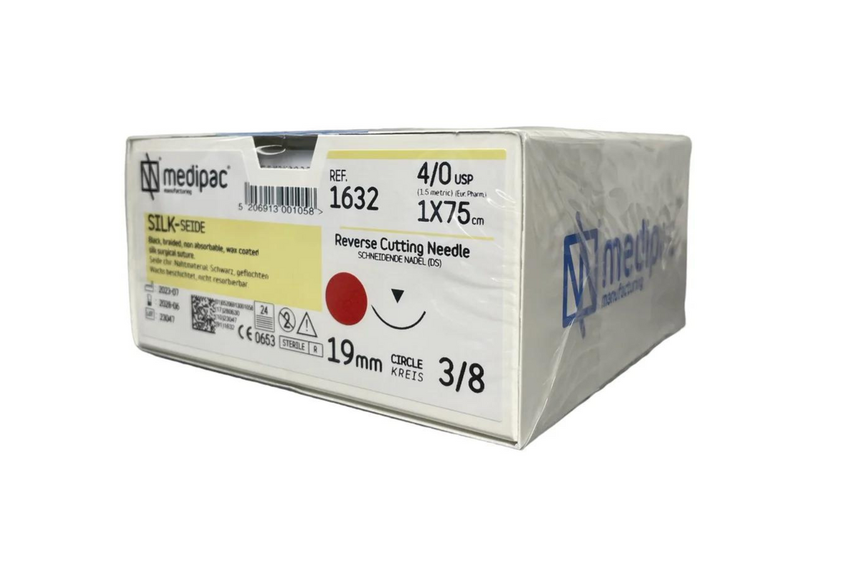 Silke - Ikke resorberbar sutur. Sort. Pakning med 24 stk.