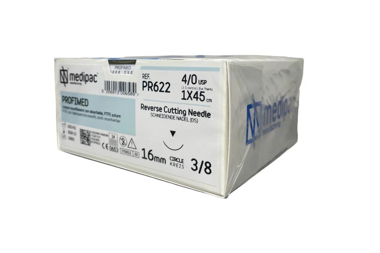 PTFE - Monofilament ikke resorberbar sutur. Hvid. Pakning med 24 stk.