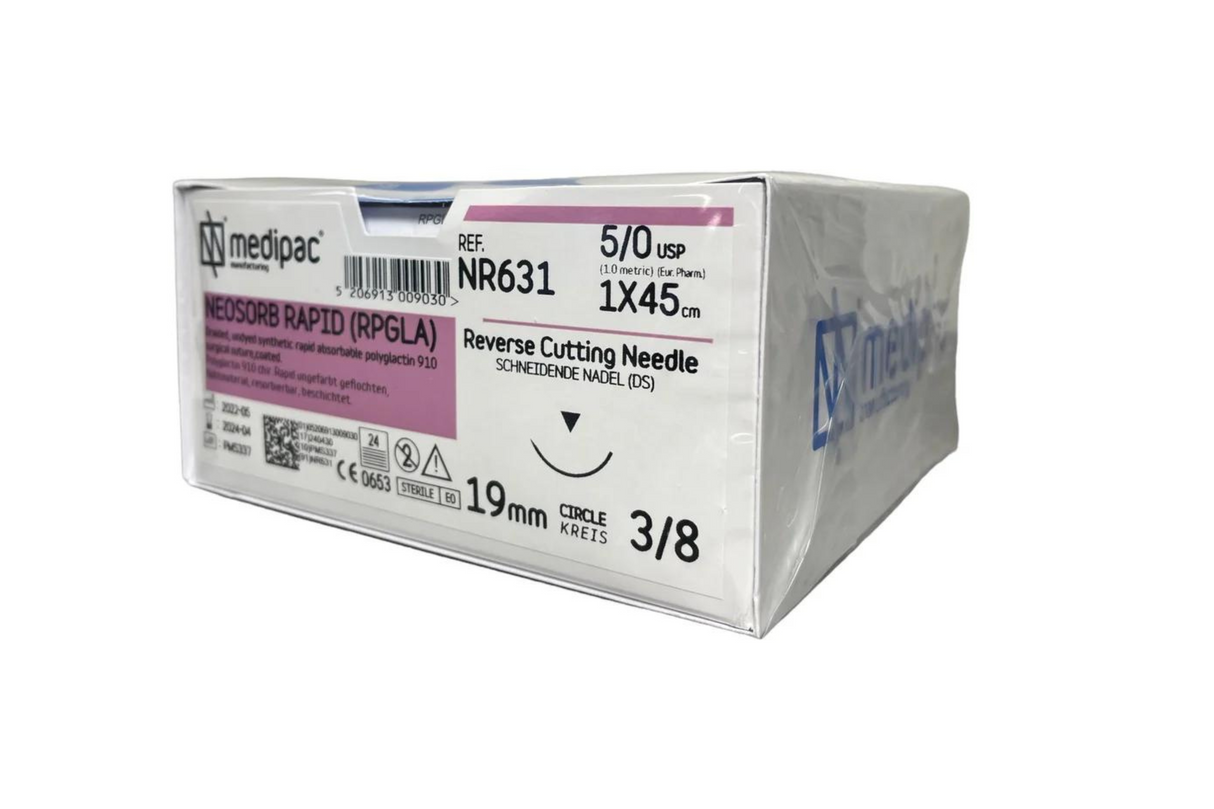Neosorb (svarer til Vicryl rapid) - Flettet rapid sutur. Hurtig resorberbar. Pakning med 24 stk.