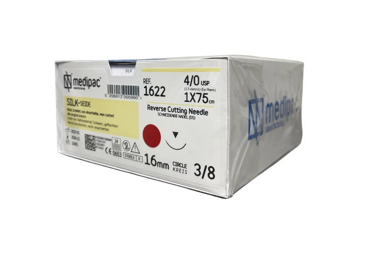 Silke - Ikke resorberbar sutur. Sort. Pakning med 24 stk.