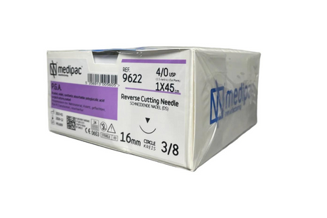 PGA - Flettet resorberbar sutur. Langsom resorberbar. Pakning med 24 stk.