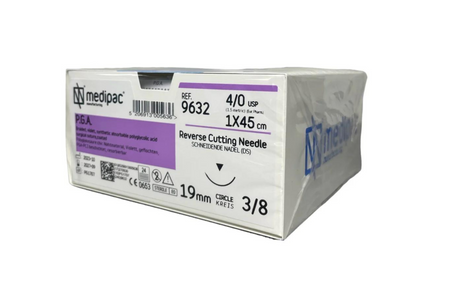 PGA - Flettet resorberbar sutur. Langsom resorberbar. Pakning med 24 stk.