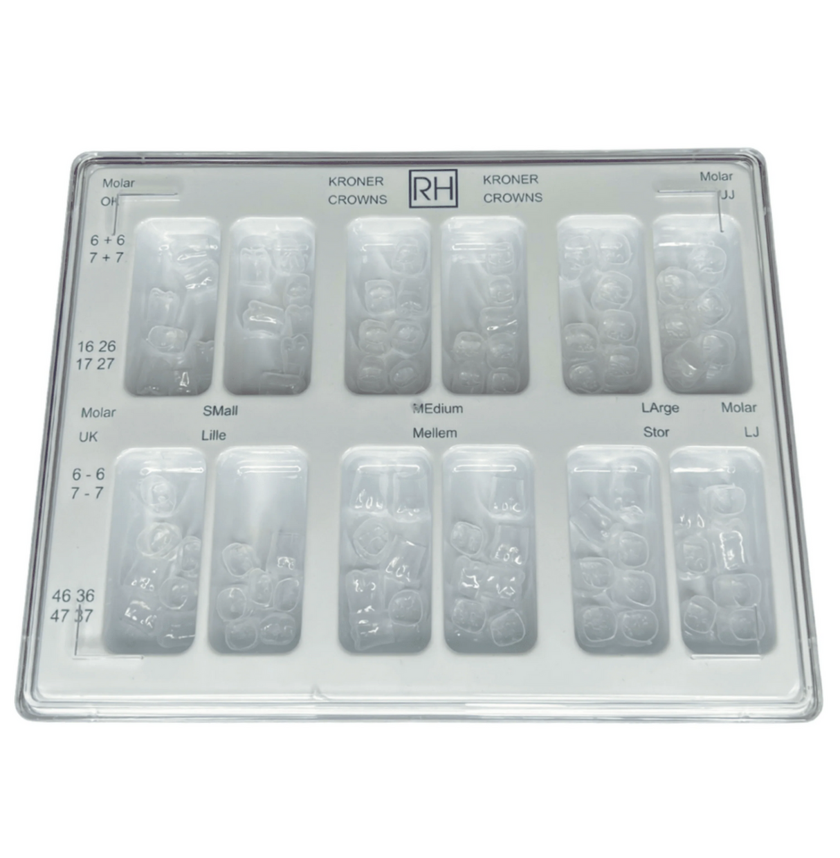 RH krone OK/UK molar sortiment med 72 stk