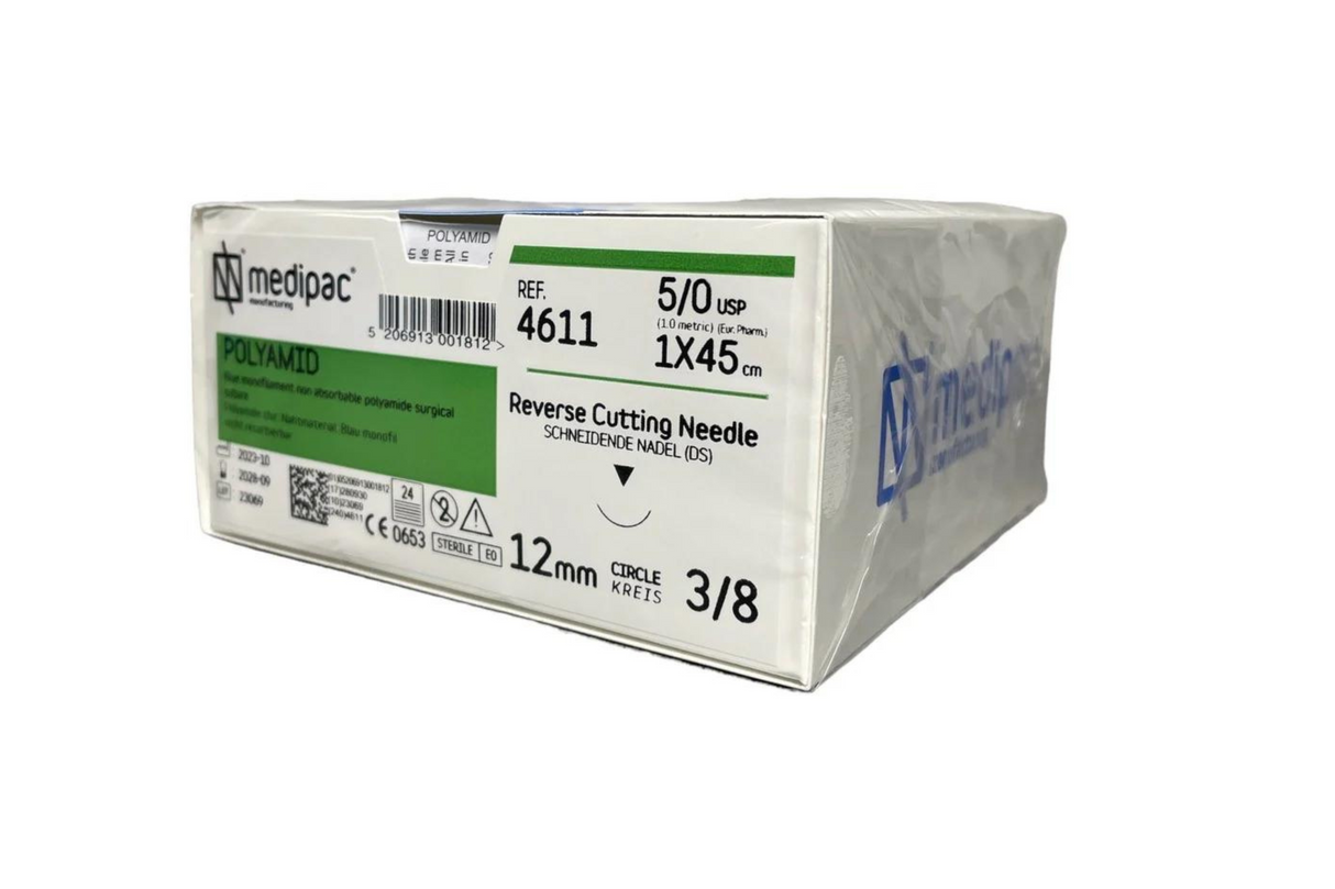 Polyamid (Nylon) - Monofilament ikke resorberbar sutur. Blå. Pakning med 24 stk.